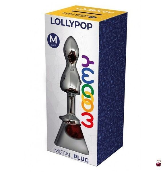 Анальні іграшки Wooomy Lollypop Double Ball Metal Plug Red M, металева SO7423 фото