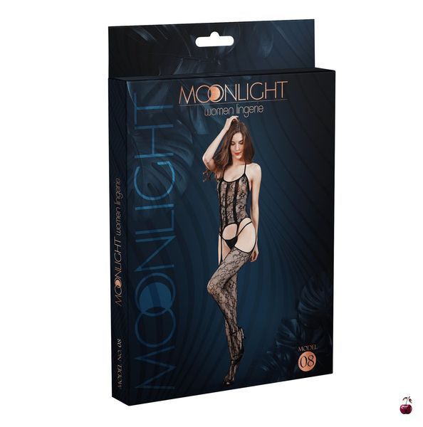Бодістокінг з доступом Moonlight Model 08 XS-L Black, імітація корсета та панчіх на підв&rsquo;язках SO6341 фото
