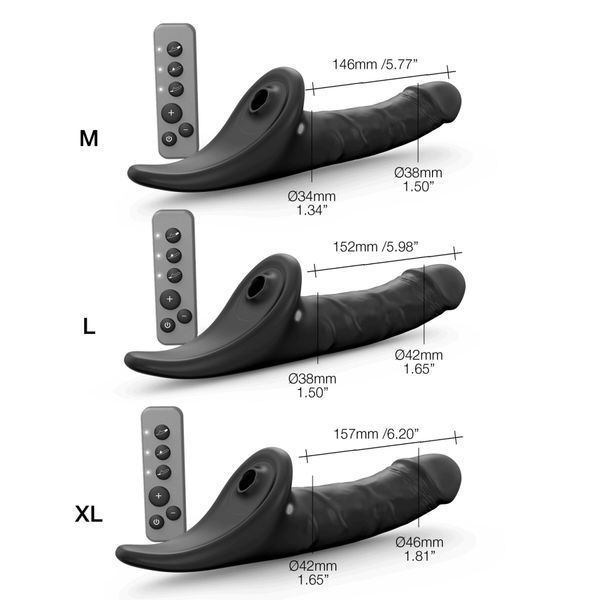 Страпони Strap-On-Me Multi Orgasm Realistic Dildo L Black з вакуумною стимуляцією SX4038 фото