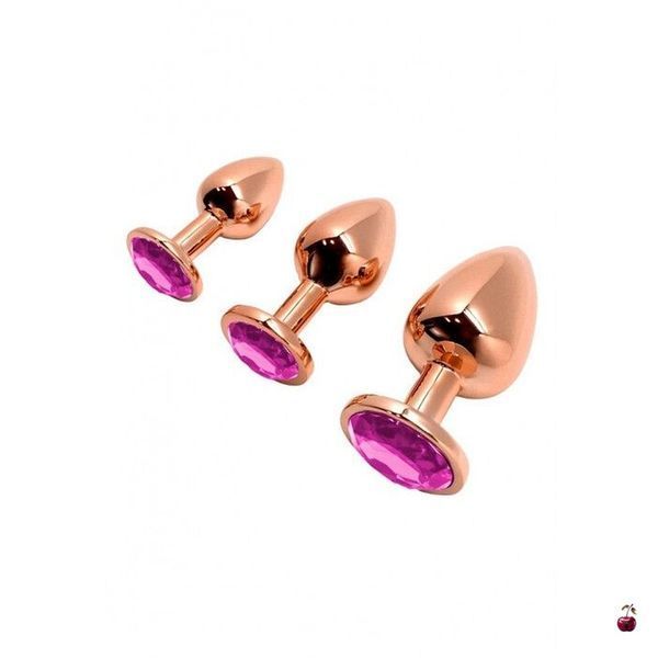 Анальна пробка Wooomy Tralalo Rose Gold Metal Plug Magenta M, метал SO7427 фото