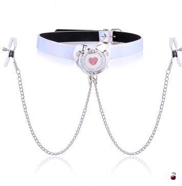 Кляп DS Fetish у вигляді соски, білий зі сріблом DS 00981 фото