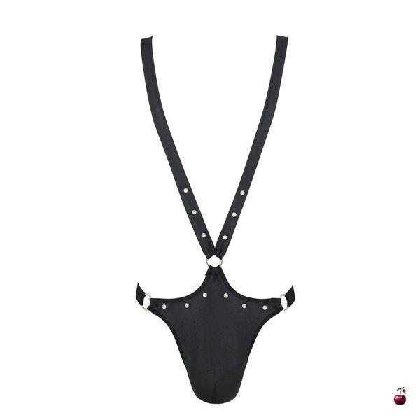 Чоловіче боді з люверсами Passion 028 HARRY L/XL Black, екошкіра, на шлейках SO7555 фото