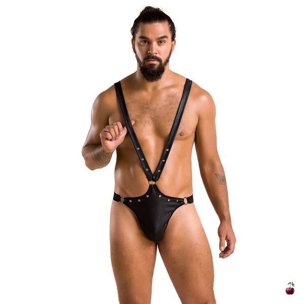 Чоловіче боді з люверсами Passion 028 HARRY L/XL Black, екошкіра, на шлейках SO7555 фото
