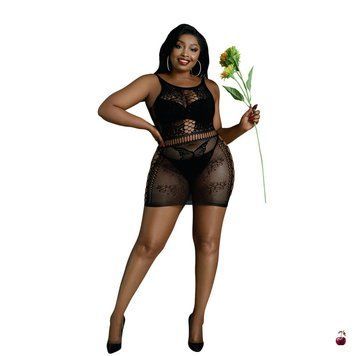 Moonlight Plus Model 01 XL-XXXL Black: міні-сукня-бодістокінг SO8192 фото