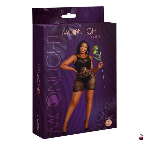 Moonlight Plus Model 01 XL-XXXL Black: міні-сукня-бодістокінг SO8192 фото
