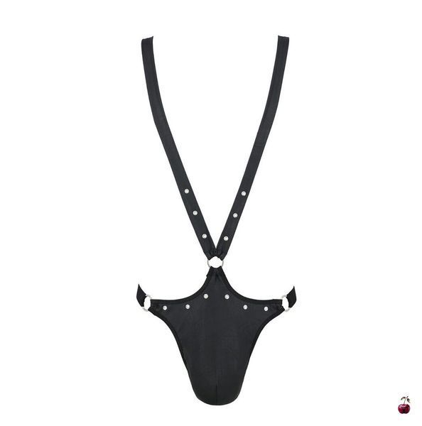 Чоловіче боді з люверсами Passion 028 HARRY XXL/XXXL Black, екошкіра, на шлейках SO7557 фото