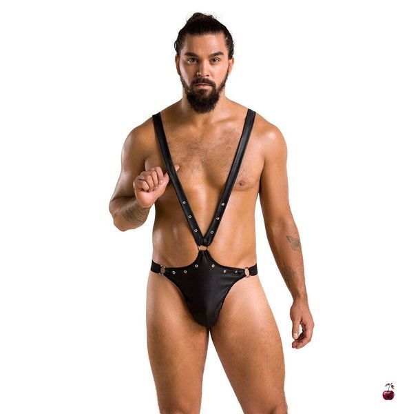 Чоловіче боді з люверсами Passion 028 HARRY XXL/XXXL Black, екошкіра, на шлейках SO7557 фото