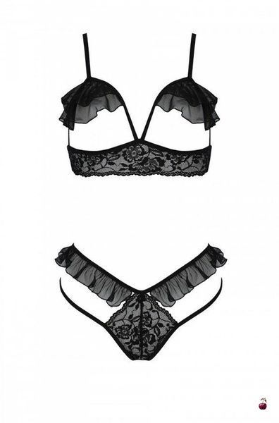 Еротичний комплект Passion DOLLY SET, L/XL, black, з відкритими чашками SO9704 фото
