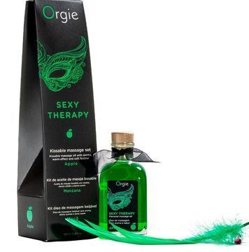 Набір для масажу Orgie Sexy Therapy Apple: їстівна розігрівальна олія + пір'їнка, 100 мл SX1508 фото
