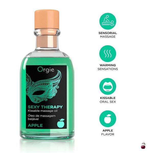 Набір для масажу Orgie Sexy Therapy Apple: їстівна розігрівальна олія + пір'їнка, 100 мл SX1508 фото
