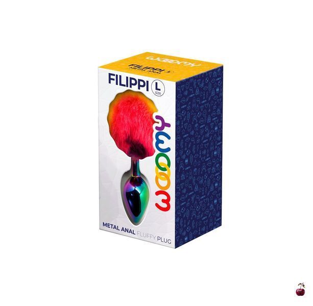 Анальна пробка Wooomy Filippi L, металева, з пухнастим хвостиком SO7433 фото
