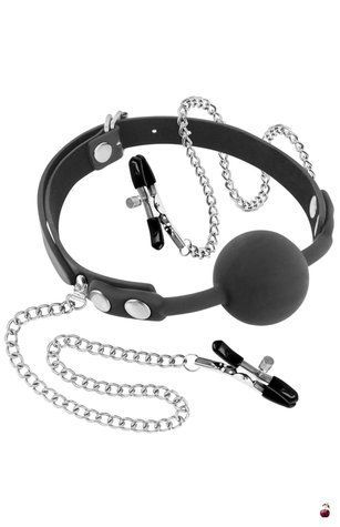Аксесуари BDSM Fetish Tentation Gag Ball with Nipple Clamps з силіконовою кулькою SO4036 фото