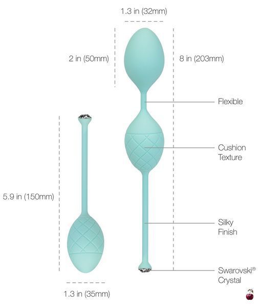 Вагінальні кульки Pillow Talk Frisky Teal з кристалом Swarovski, 3,2 см SO2722 фото