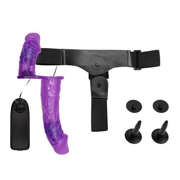 Вібратори Подвійний страпон Ultra Passionate Harness Dual Vibration Purple, гнучкий матеріал B6603496 фото