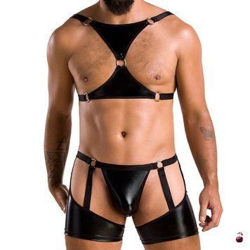 Комплект еротичної чоловічої білизни Passion 047 SET JOHN XXL/XXXL Black, труси, портупея SO7614 фото