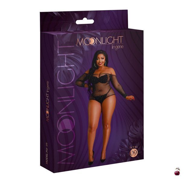 Сітчасте боді зі стразами Moonlight Plus Model 09 XL-XXXL Black, відкриті плечі SO8200 фото