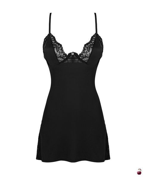 Еротична сорочка Obsessive Bellastia chemise & thong, чорний, XS/S SX1128 фото