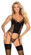 Комплект Obsessive Sharlotte корсет з пажами для панчох та трусики стрінги, чорний, S/M