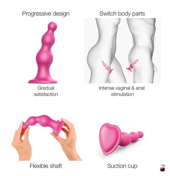 Strap-On-Me Dildo Plug Beads Framboise Metallic S, потрійна стимуляція SO8983 фото