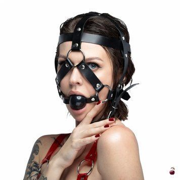 Маска-збруя з кляпом Feral Feelings Head Harness, натуральна шкіра SO8247 фото