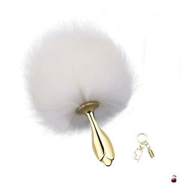 Анальна пробка LOCKINK SEVANDA White Bunny-Tail Anal Rose-shape Plug з натуральним хутром SX0867 фото