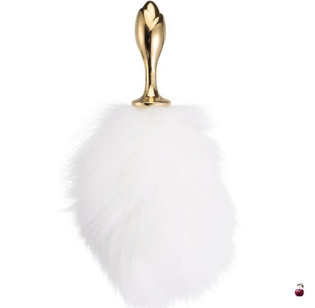 Анальна пробка LOCKINK SEVANDA White Bunny-Tail Anal Rose-shape Plug з натуральним хутром SX0867 фото