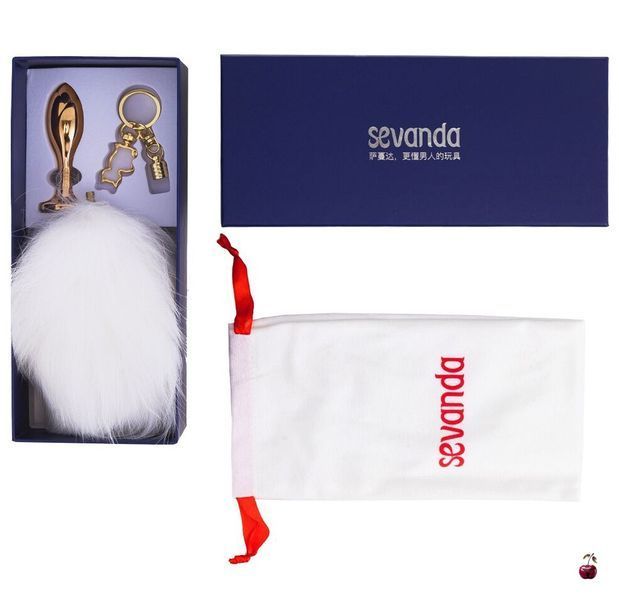 Анальна пробка LOCKINK SEVANDA White Bunny-Tail Anal Rose-shape Plug з натуральним хутром SX0867 фото