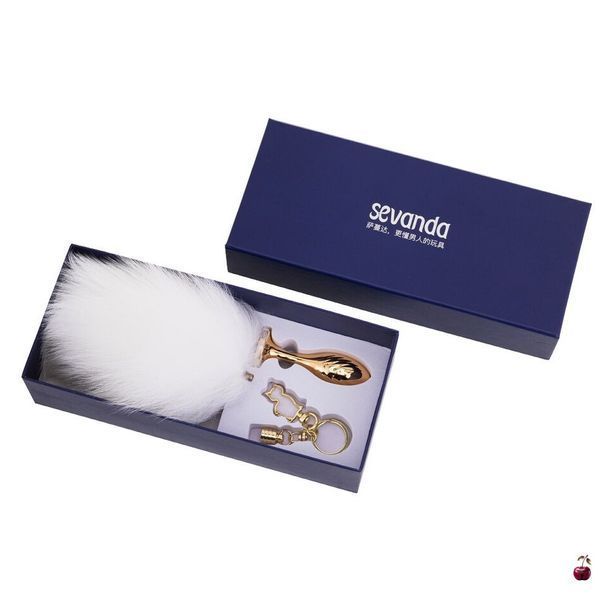Анальна іграшка LOCKINK SEVANDA White Bunny-Tail Anal Pear-shape Plug з хутряним хвостом SX0868 фото