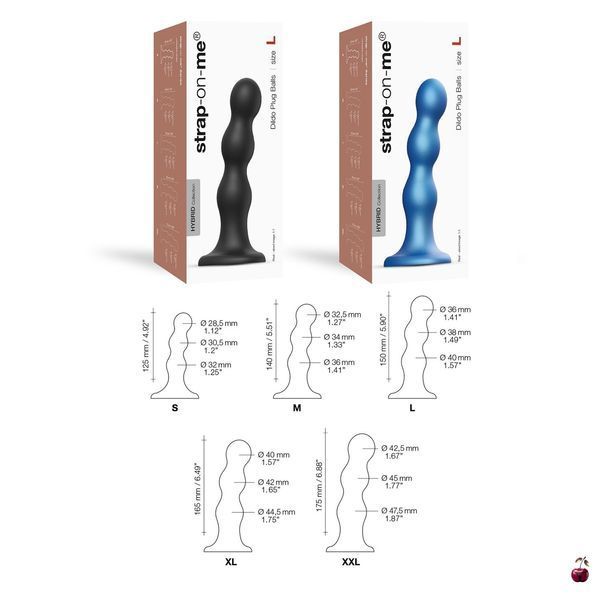 Strap-On-Me Dildo Plug Balls Black M, потрійна силіконова насадка SO8993 фото