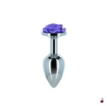 Металева анальна пробка Lux Active Rose Anal Plug Purple з трояндою, віброкуля в подарунок SO5573 фото