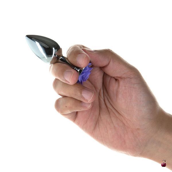 Металева анальна пробка Lux Active Rose Anal Plug Purple з трояндою, віброкуля в подарунок SO5573 фото