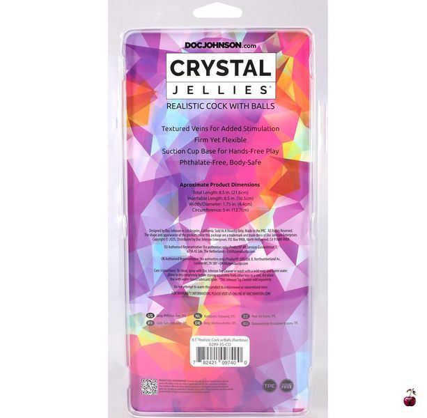 Фалоімітатор Doc Johnson Crystal Jellies - Realistic cock with balls 8.5 Inch - Rainbow SX4434 фото