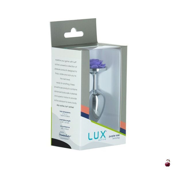 Металева анальна пробка Lux Active Rose Anal Plug Purple з трояндою, віброкуля в подарунок SO5573 фото
