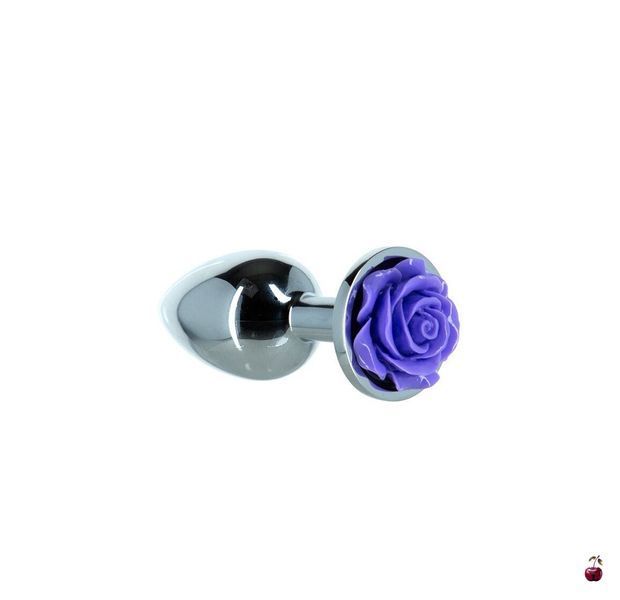Металева анальна пробка Lux Active Rose Anal Plug Purple з трояндою, віброкуля в подарунок SO5573 фото