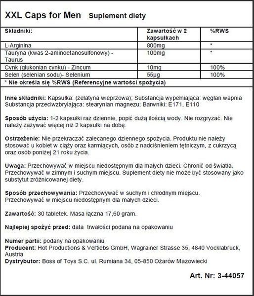 Стимулювальні засоби та пролонгатори HOT XXL Caps for man, 30 шт. HOT44057 фото