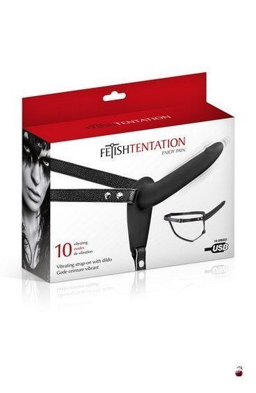 Fetish Tentation Strap-On Dildo Black, 10 режимів вібрації SO3749 фото