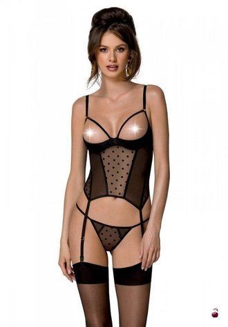 Корсет Passion MARINA CORSET, XXL/XXXL, black, з відкритими чашками SO9731 фото