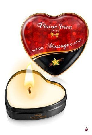 Масажна свічка-серце Plaisirs Secrets Vanilla (35 мл), масажні олії та лосьйони SO1865 фото