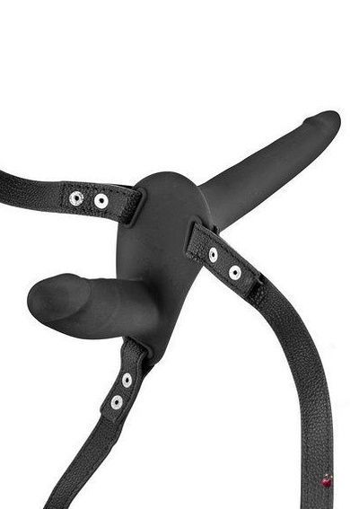 Страпони Fetish Tentation Strap-On with Double Dildo Black, подвійний страпон SO3751 фото