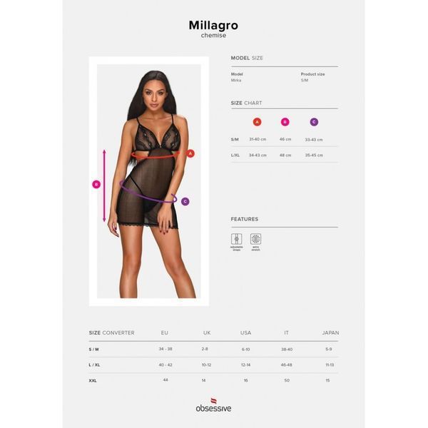Пеньюар Obsessive Millagro та стрінги S/M 411338 фото