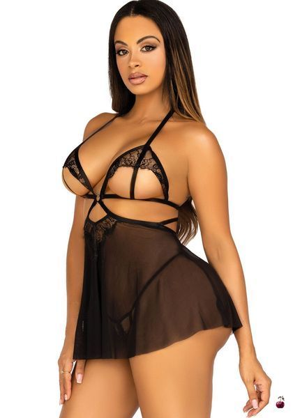 Пеньюар Leg Avenue Lace and mesh babydoll & panty, чорний, M SO9164 фото