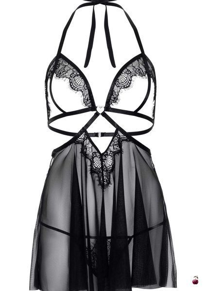 Пеньюар Leg Avenue Lace and mesh babydoll & panty, чорний, M SO9164 фото