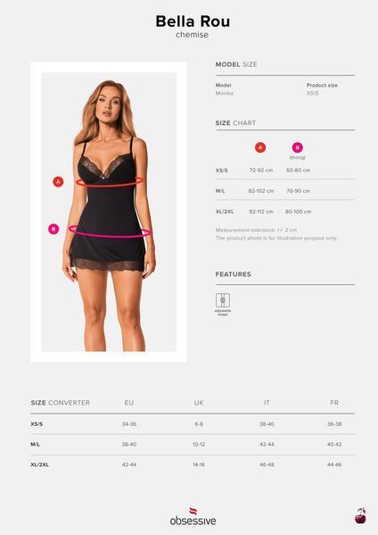 Еротична сорочка Obsessive Bella Rou chemise & thong, комплект SO7859 фото