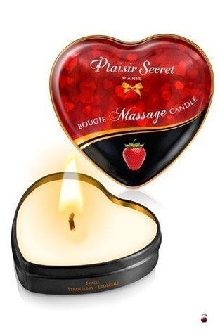 Масажні олії та лосьйони Plaisirs Secrets Масажна свічка-серце Strawberry, 35 мл SO1867 фото