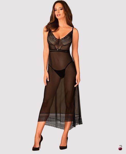 Пеньюар Obsessive Estiqua chemise, чорний, XS/S SO7262 фото