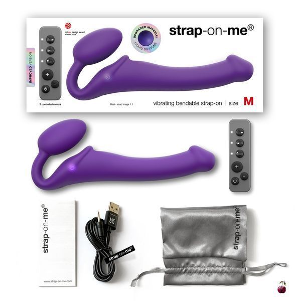 Безремінний страпон Strap-On-Me VIBRATING Violet M, софт-тач силікон SO3825 фото