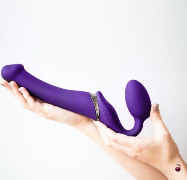 Безремінний страпон Strap-On-Me VIBRATING Violet M, софт-тач силікон SO3825 фото