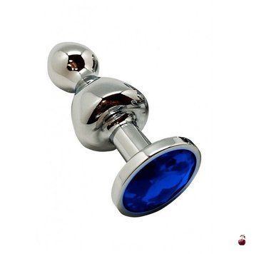 Анальна пробка Wooomy Lollypop Double Ball Metal Plug Blue L, металева SO7419 фото