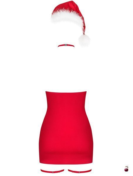 Пеньюар Obsessive Kissmas chemise з чокером та гартерами, червоний SX1157 фото