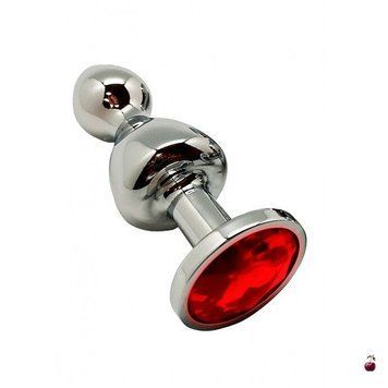 Анальна іграшка Wooomy Lollypop Double Ball Metal Plug Red L, металева SO7420 фото